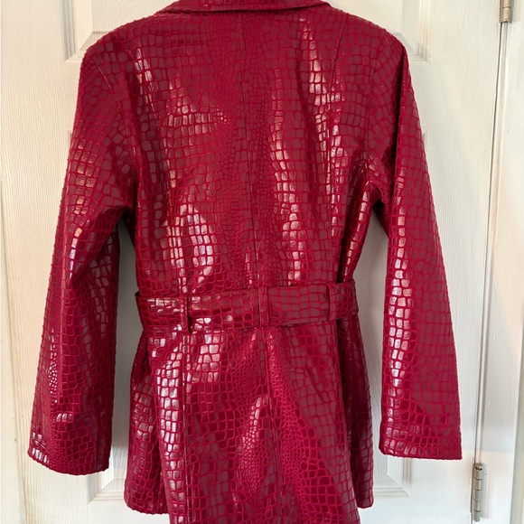 Selene Sport Red Croc Embossed Belted Jacket S | Faux Leather Trench Style - Picture 2 of 8